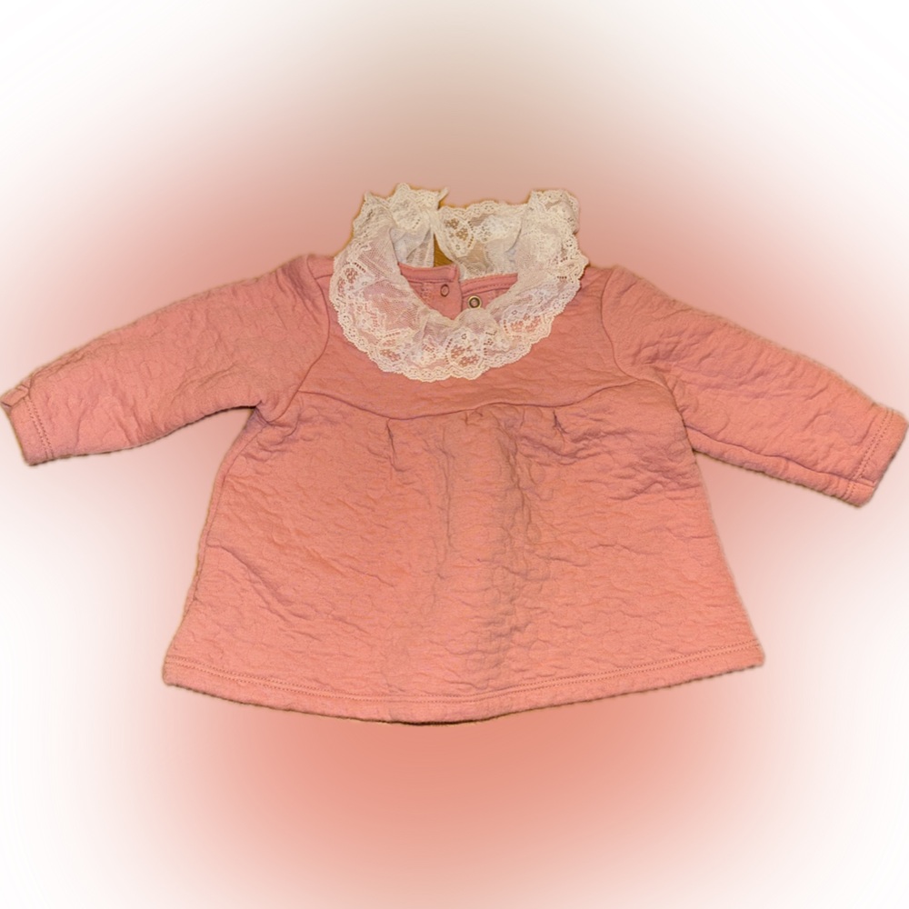 Little Me Pink Long Sleeve Blouse with Lace Collar